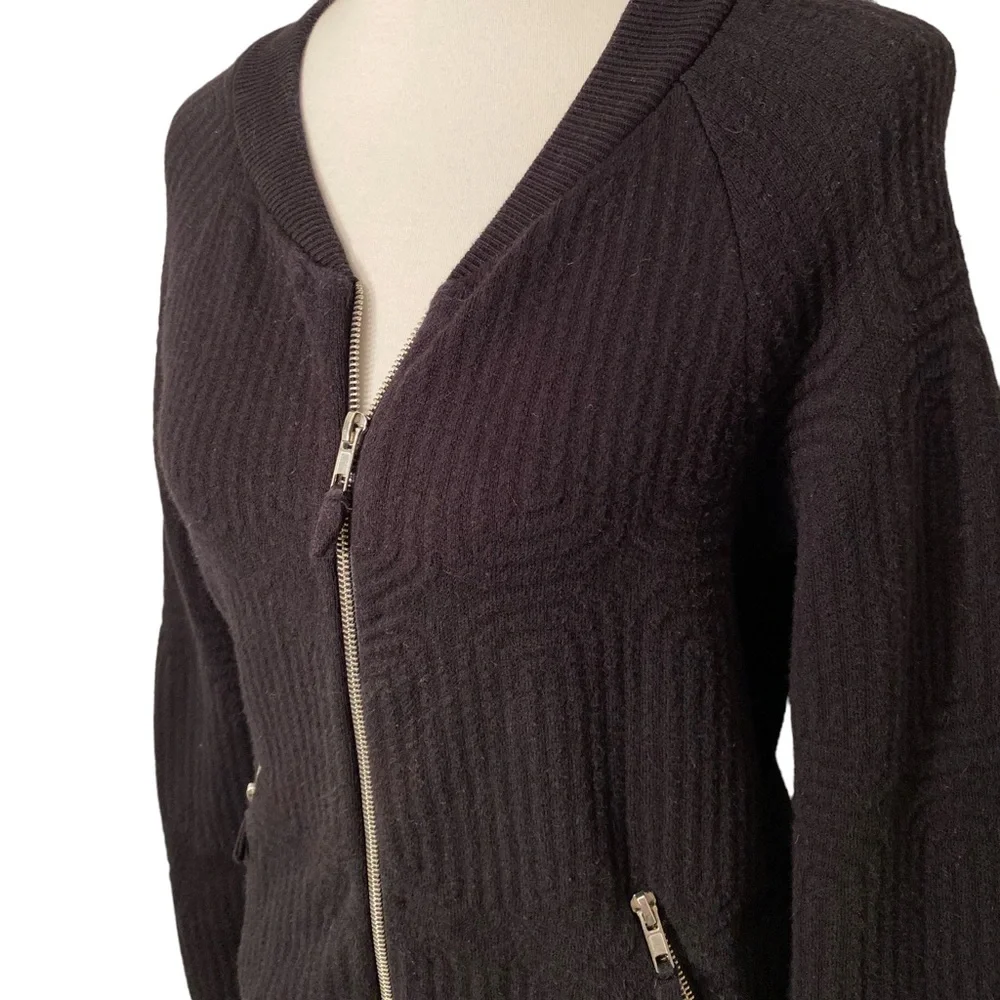 Anthropologie Moth Black Ribbed Knit Zip Up Cardigan Sweater Women’s Small